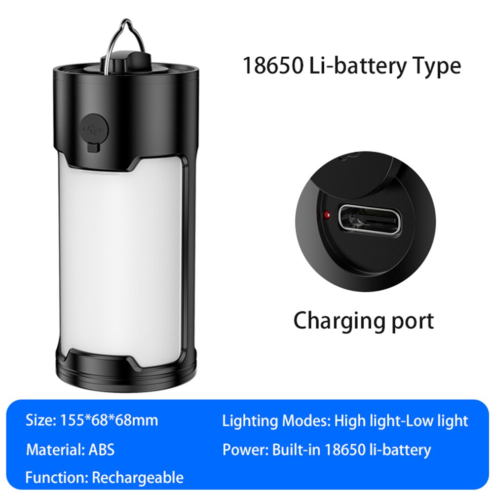 LED Camping Lantern Rechargeable Built-in 18650 battery Portable Tent Lamp Outdoor Waterproof Camping Emergency Light: 18650 battery