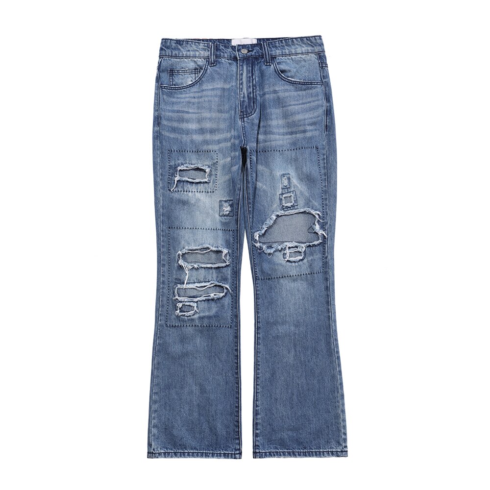 Dark Icon-pantalones vaqueros rasgados de retales para hombre, Jeans de urbana, azul y negro