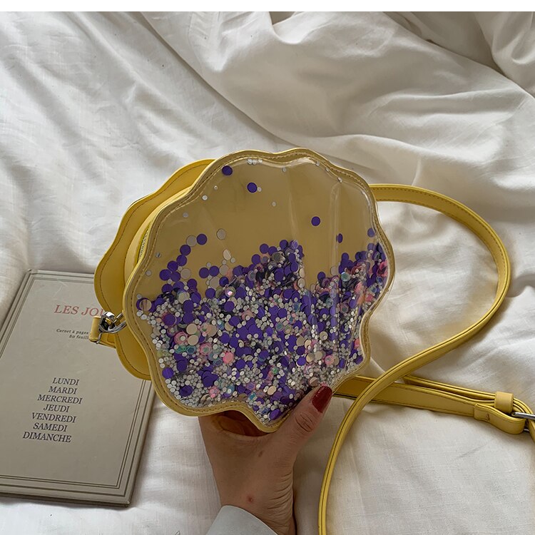 Vloeiende pailletten schelpvorm casual meisjes schoudertas tote crossbody tas dames buidel handtas dagelijkse clutch tas: Geel