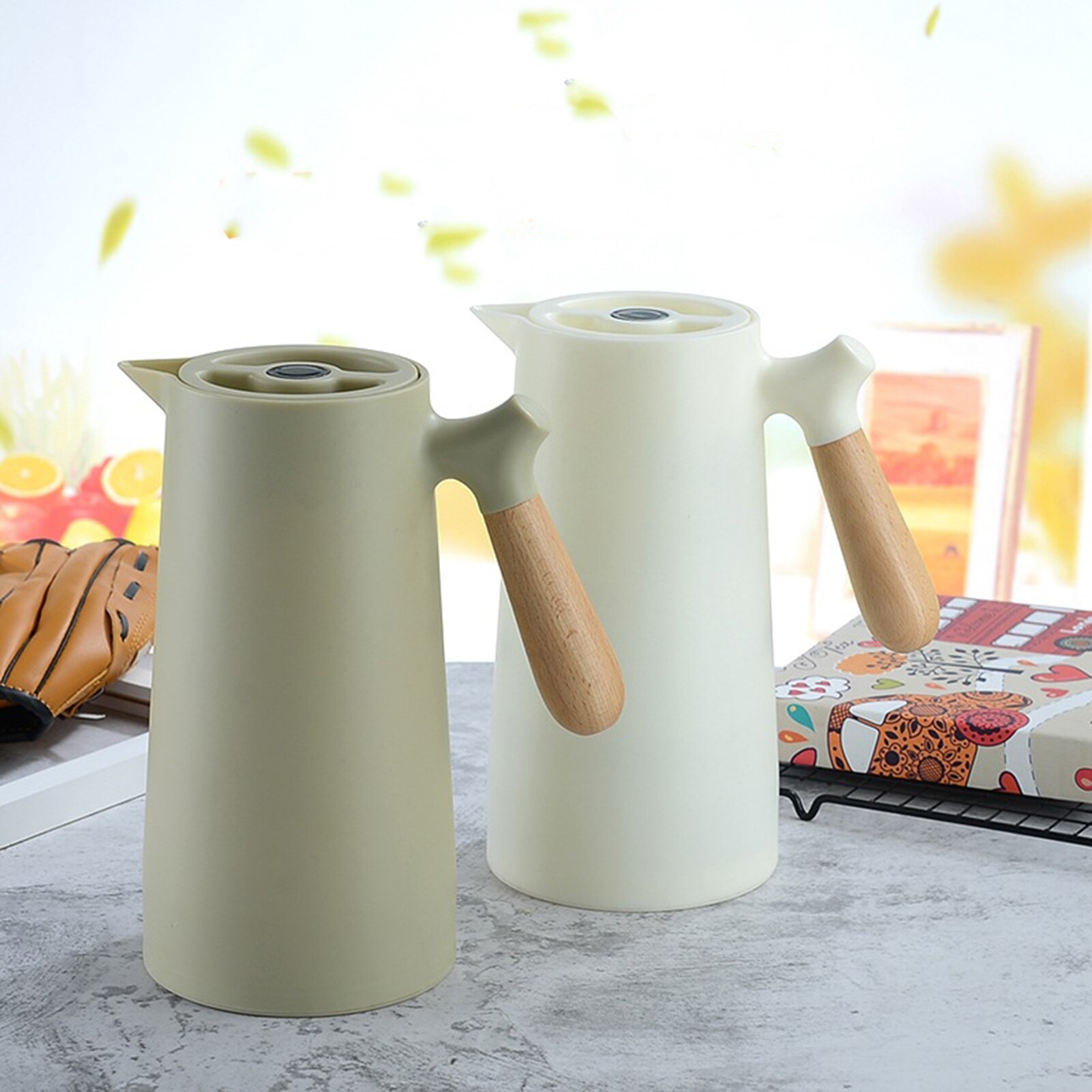 Botella térmica de 1L para el hogar, jarra de café con revestimiento de vidrio, mango de madera sólida, hervidor de agua aislante, botella de agua potable para el hogar