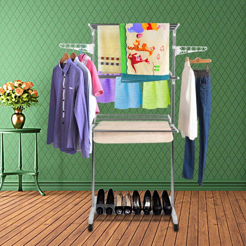 Adjustable Clothes Rack Single/Double Rods with Wheel Coat Shelf Hanging Drying Rack Floor Hanger Movable Cloth Storage HWC