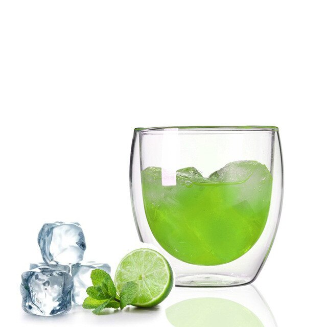 Double Coffee Mugs with The Handle Mugs Drinking Insulation Double Wall Glass Tea Cup Drinkware Milk: E  80ML