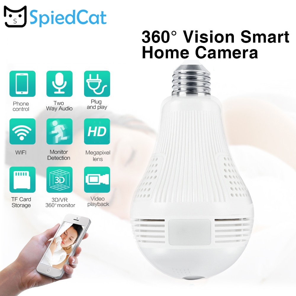 360 Graden Fisheye Wifi Smart Bulb Lamp Ip Led Licht Hd Draadloze Panoramische Camera Home Security Anti-Inbreker Ondersteuning tf Card