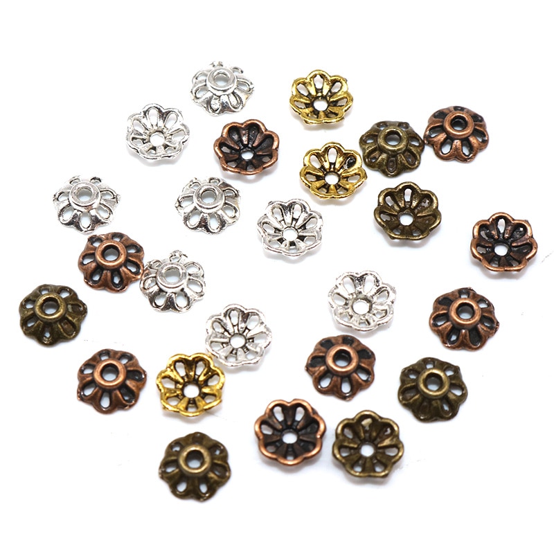 200 teile/los Zink-legierung Perlen Kappen Tibetischen Silber Überzogene Blumen Perlen End Kappen Charms für Schmuck Machen Lieferungen 8mm