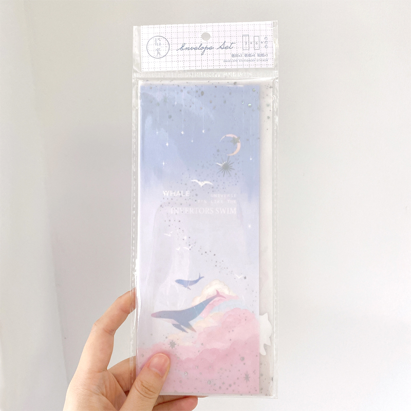 12pack Hyuna Little Flower Series Sulfuric Acid Paper Letterhead Pure Heart Dream Art Illustration 3 Envelope 6 Letter Paper set: Whale