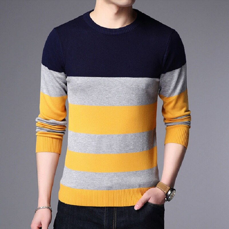 Casual slim fit strik pullover mænd efterår vintertøj mænd o-hals langærmet stribet sweater mænd tøj: Myd 134-3 / Xxxl