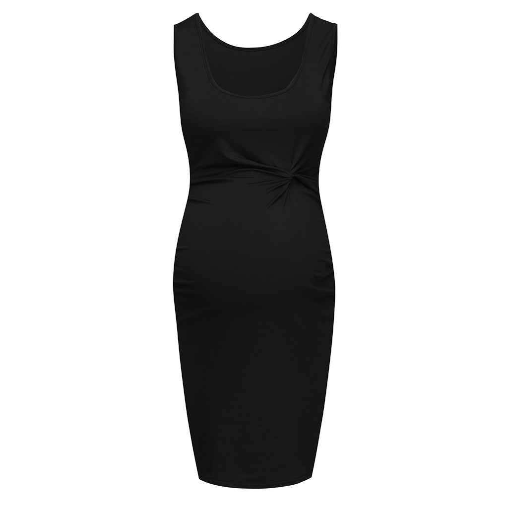 Mode Vrouwen Zwangere Moederschap Verpleging Effen Borstvoeding Zomer Dagelijks Mouwloze Jurk Gratis Z4: Black / XXL