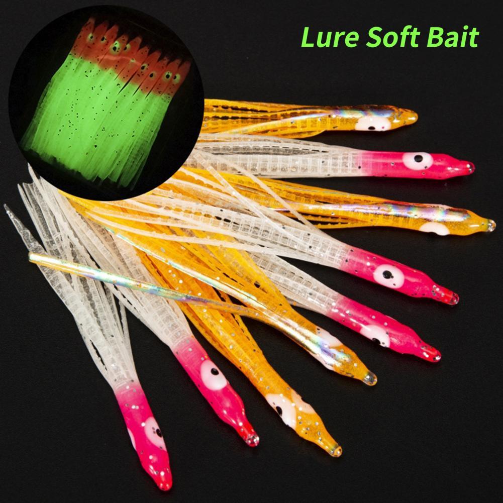10Pcs Luminous Squid Skirts Soft Lure Pesca Squid Bait Night Fishing Lure Octopus Glow Rubber Artificial Bait Fishing Products