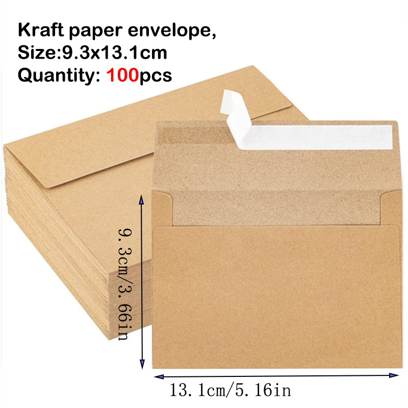 Envelopes Kraft Brown Paper 100pcs 184x134mm Autohesion Postcard Giftbox Packaging Storage Business Supplie Wedding Invitations: WHITE