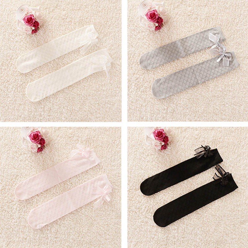 Baby Girls Knee High Socks For Children Princess Leg Warmers Cute Mesh Lace Bows Solid Cotton Girl Long Tube Kids Socks