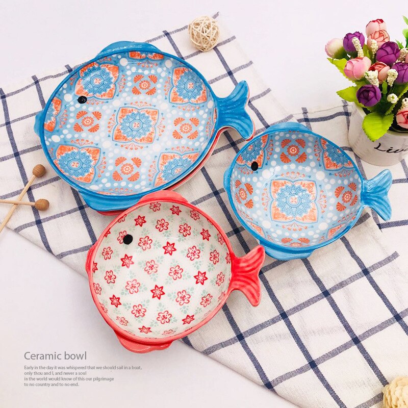 Ceramic Cutlery Fish-shaped Glaze Under The Color Plate Bowl Japanese Cartoon Irregular Bowl Plate Tableware