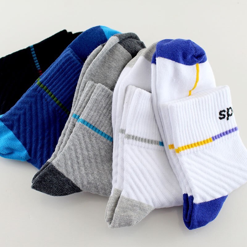 Men's Sports Socks - 5 Pairs - Cotton - Basketball, Hiking, Camping