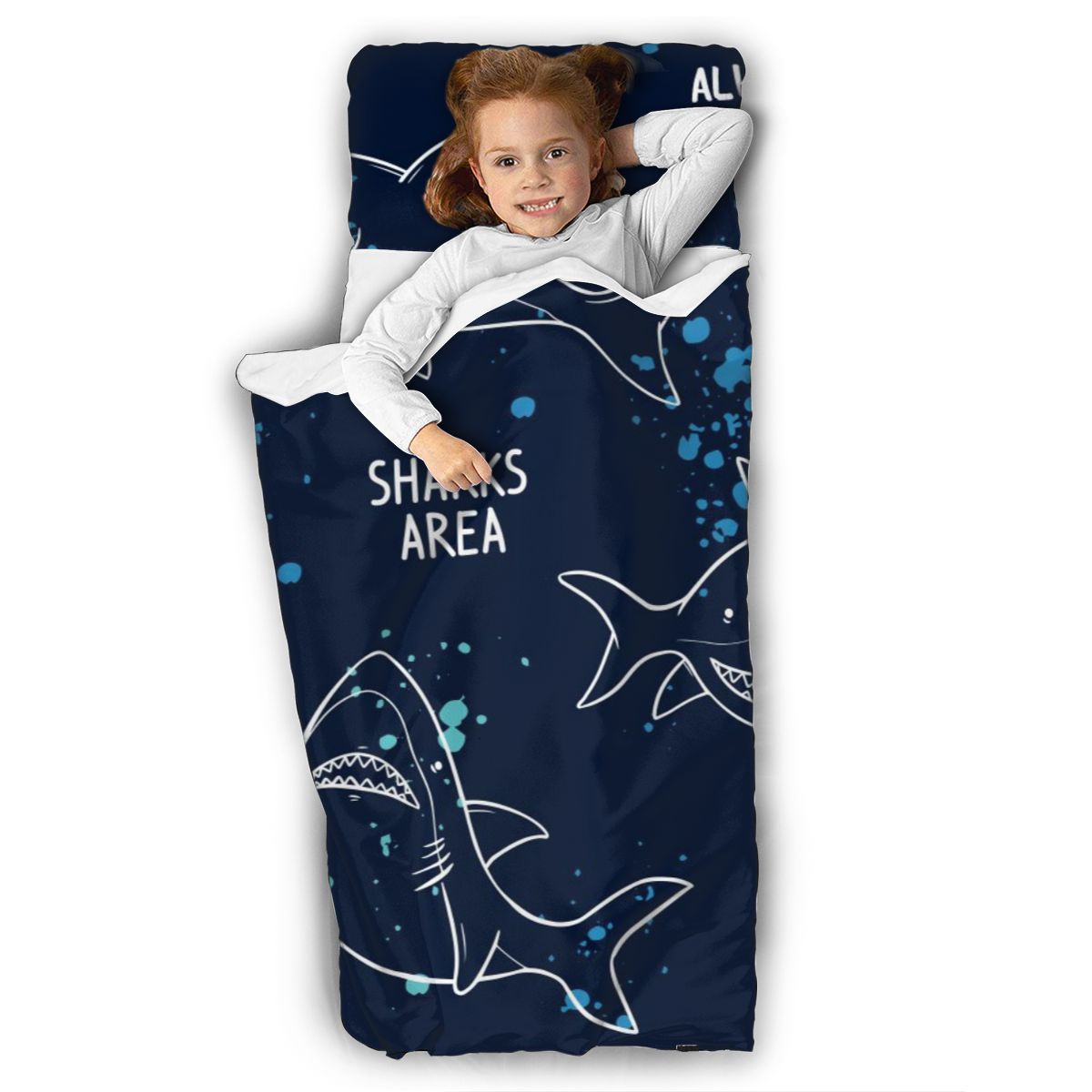 Requins dessinés à la main matelas enfant en bas âge sieste tapis de couchage maternelle enfants ensemble de literie avec oreiller