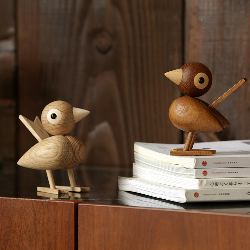 Denmark Nordic Style Wood Sparrow Bird Ornaments American Puppet Wooden Play Room Study Desktop Accessories