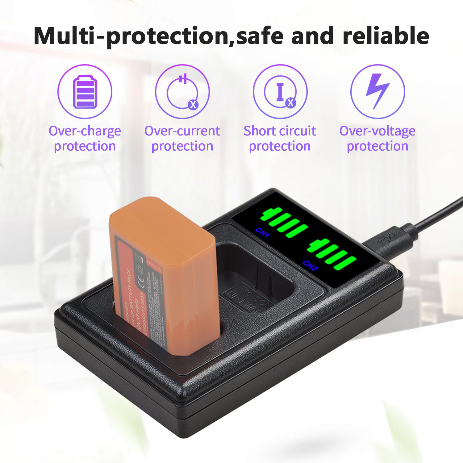 NP-FW50 Battery for Sony ZV-E10 ZVE10 Alpha a6500 a6300 a6000 a5000 a3000 NEX-3 a7R, USB Charger for NPFW50