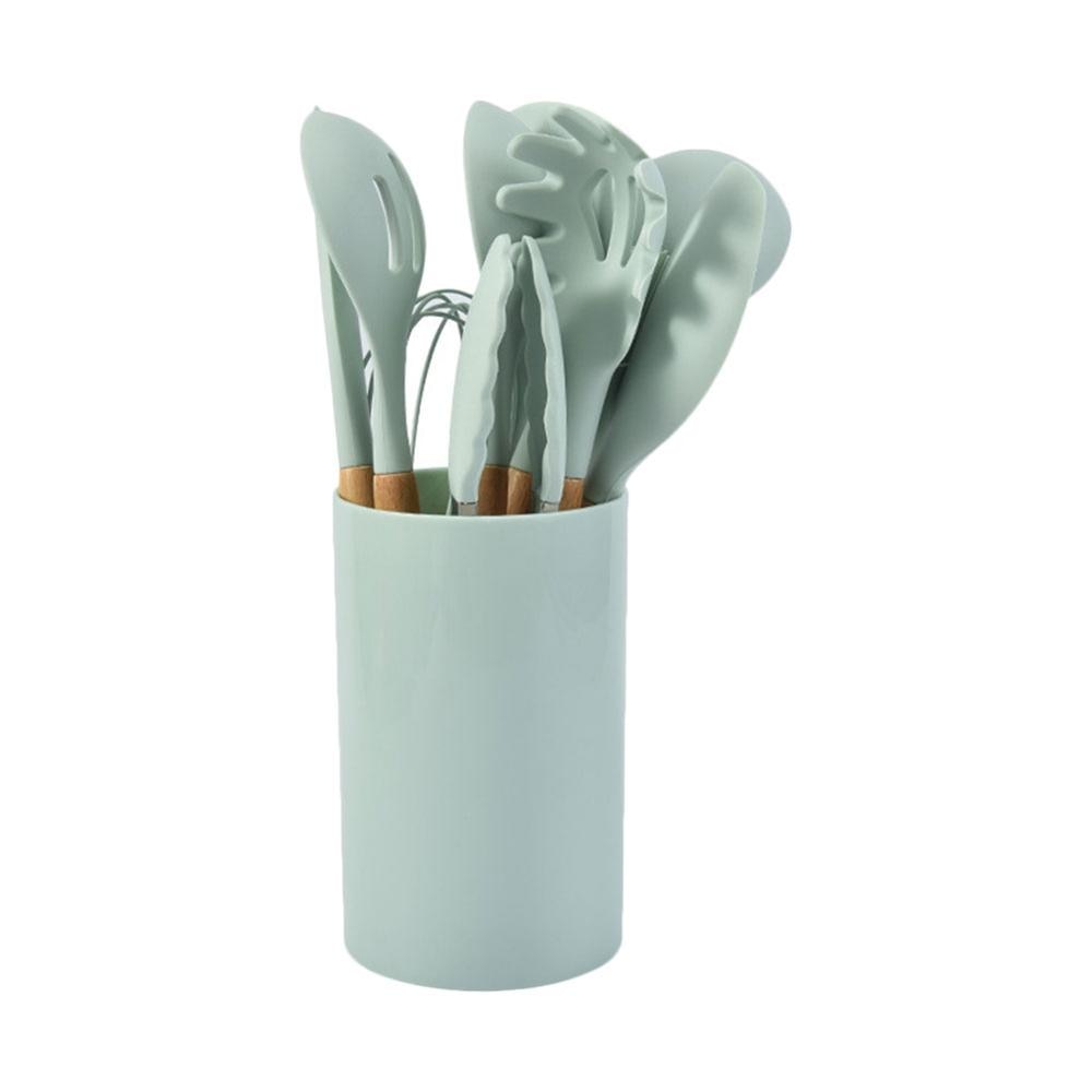 12 Pieces of Silica Gel Kitchenware Set, Non Stick Pot, Cooking Tool, Wooden Handle, Shovel Spoon Set, Kitchen Utensils, Cooking