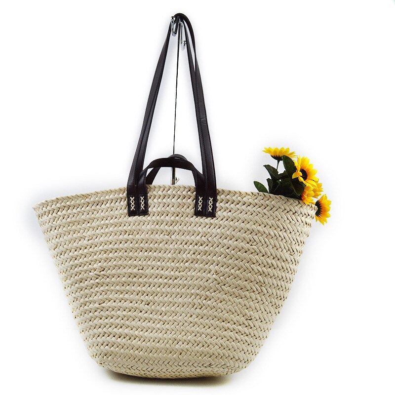 Weave Straw Female Tote Bags 2022 Summer Women's Handbags Contrast Color Shoulder Bags Vacation Ladies Travel Straw Bag: Default Title