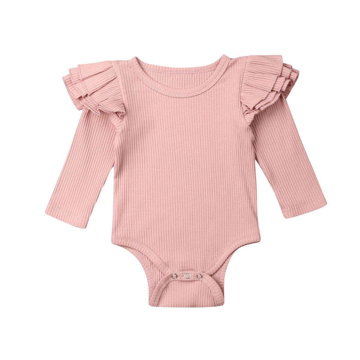 Combinaison en coton pour -né garçon et fille, vêtements chauds et solides, à manches volantées, 4 couleurs, 0-24M: Pink / 60