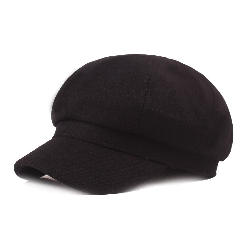 Winter Women Newsboy Caps Female Hats Cotton Dome Solid Color Retro Style Soft Outdoor: Black
