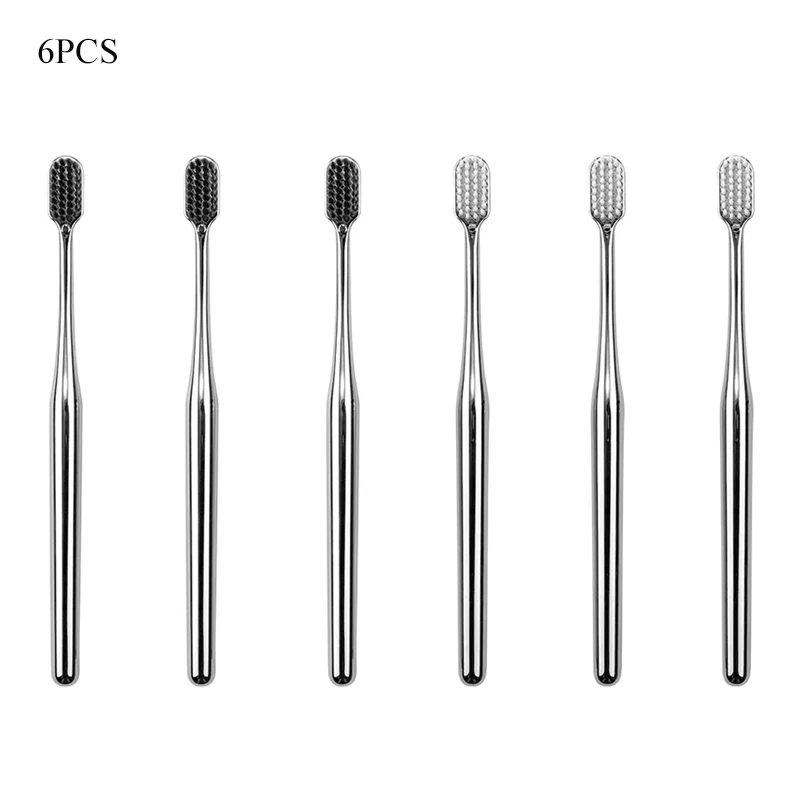 1-6 stücke Luxus Weiche Zahnbürste Männer Frauen Erwachsene Zahnbürste Gold Silber Dental Pinsel Eleganz Sanfte Zahnbürsten: Schwarz und weiß