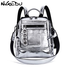 NIGEDU Glitter Backpack Women Shoulder bag Multifunction Backpacks For Teenage Girls Schoolbag Female Rucksack Travel Bag Silver