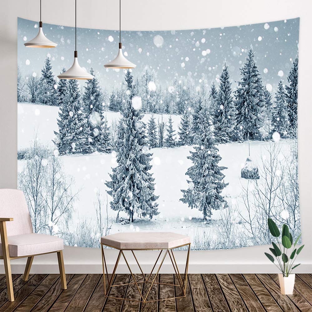 Winter Bos Kerst Winter Sneeuw Bos Met Fir Bomen En Sneeuwvlokken Tapestry