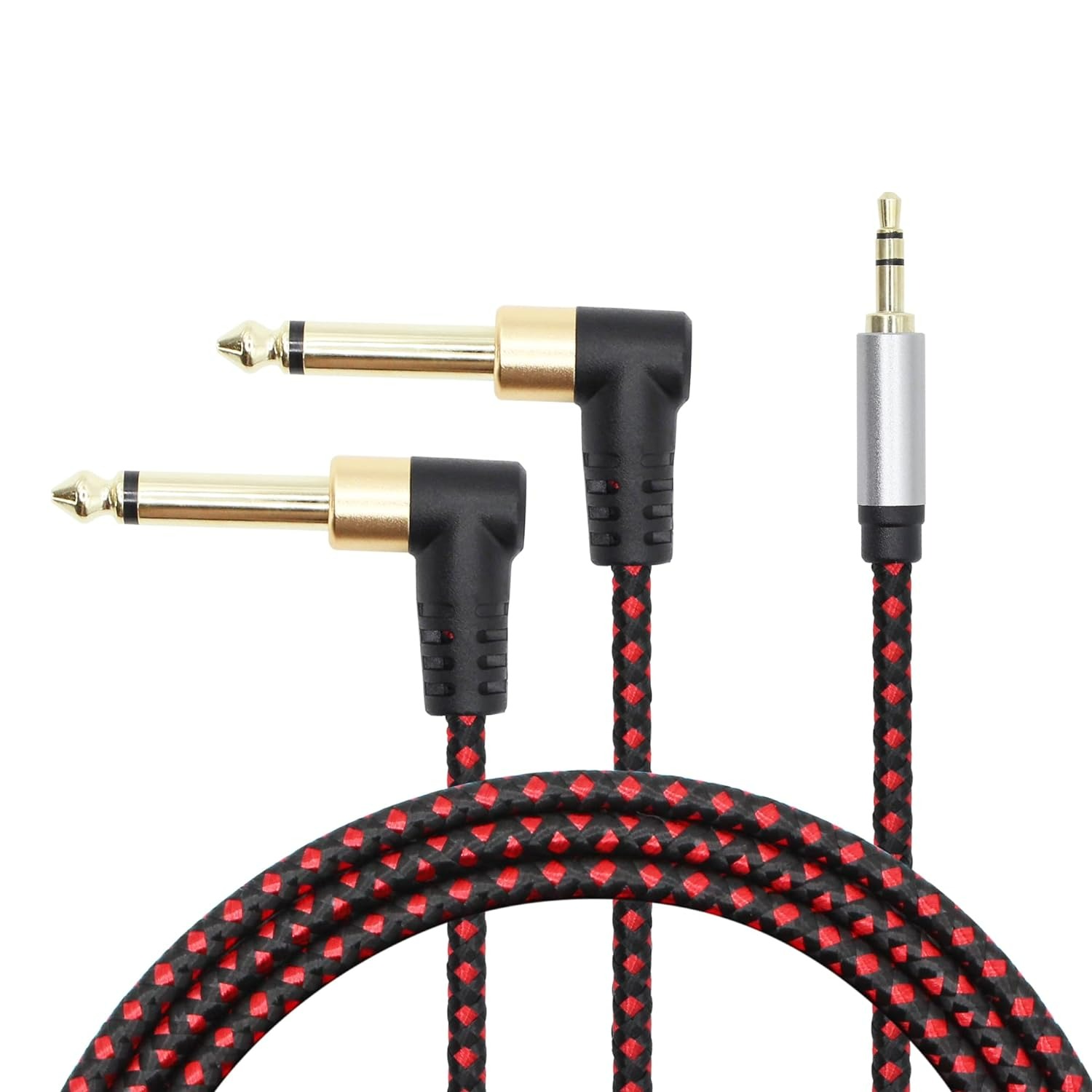 3.5mm Aux Stereo TRS to Dual 6.35mm TS Right Angle Plug 1/8 to 1/4 TS Y Splitter Cord for Smartphone MP3 PC Home Theater Speaker