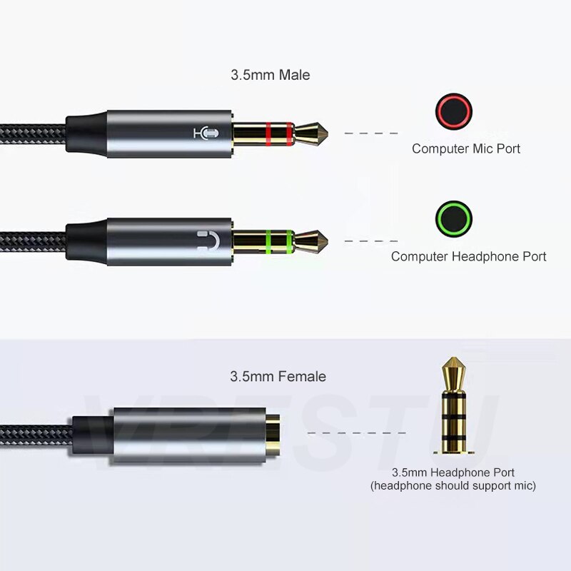 3.5Mm Jack Headset Splitter Adapter 2 Microfoon Kabel 1 Male Naar Dual Vrouwelijke 2 Aux 3 5 Jack Audio uitbreiding Hoofdtelefoon Mic 4-Pole