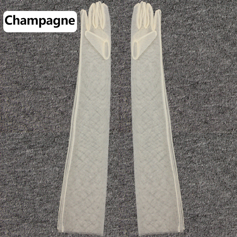 Lange transparente Tüll handschuhe ultra dünne dehnbare Voll finger handschuhe Mesh Ellenbogen Hochzeit Braut handschuhe Halloween Zubehör: Rosa