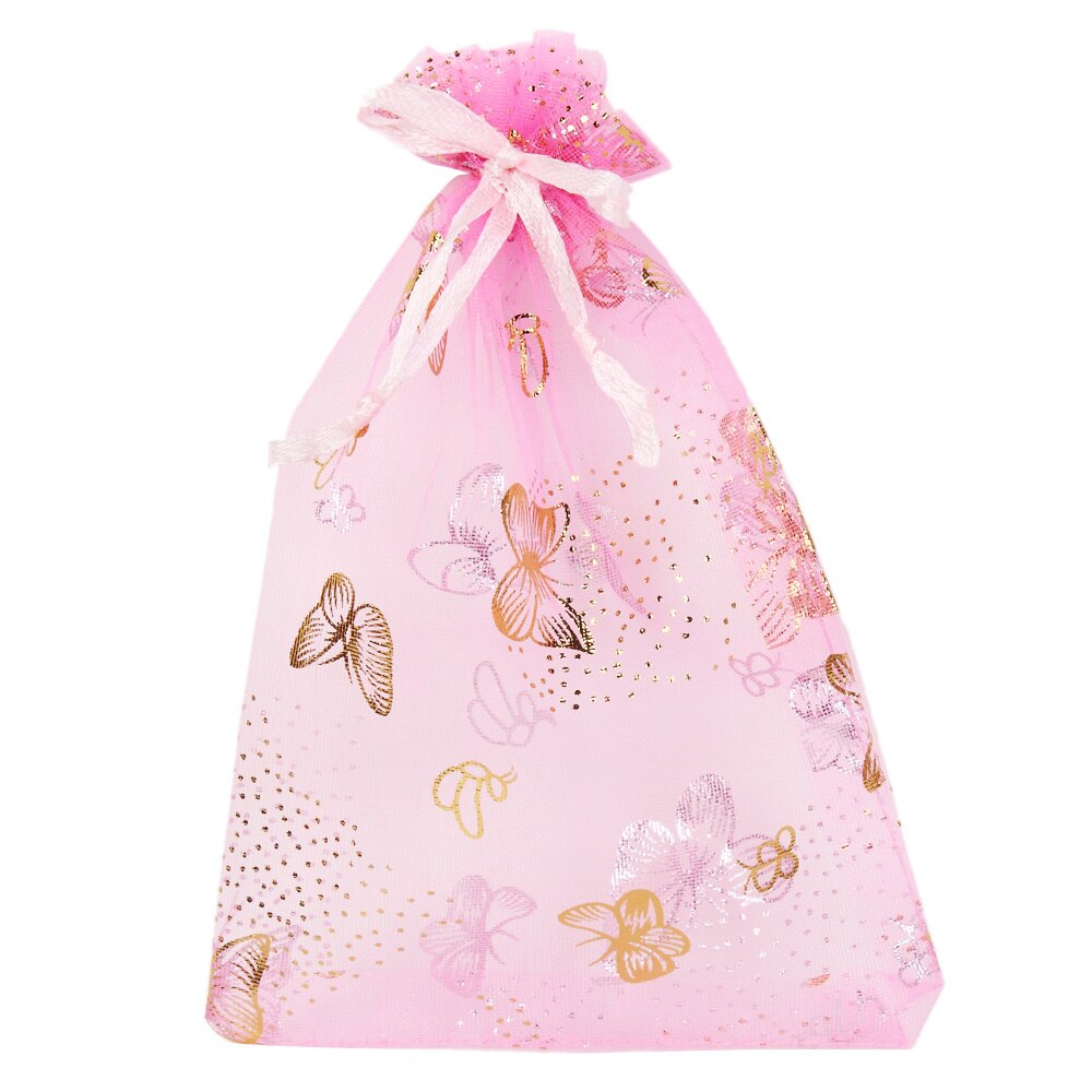 7 colors 50pcs/lot Organza Bags Strap Drawstring Candy Pouches Jewelry Packaging With Butterfly 9x12 11x16 cm: F / 9x12 cm