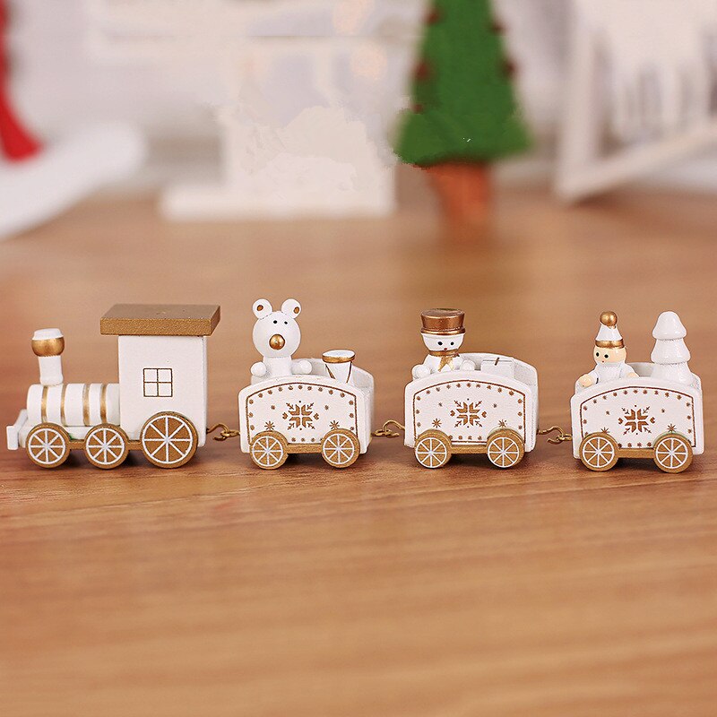 4 Knopen Houten Kerst Trein Ornament Kerst Decoratie Voor Thuis Kerstman Speelgoed Ambachten Tafel Deco Xmas jaar: White