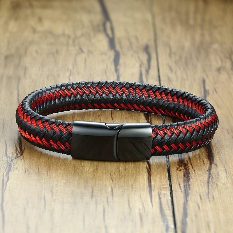 BRACELET en cuir tressé pour hommes BRACELET magnétique tresse rouge et noir