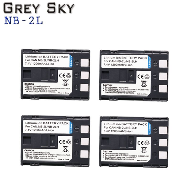 4pcs 1200mAh batterie NB-2L NB-2LH NB-2L NB2L NB 2L E160814 Batteria per la macchina fotografica CANON 350D 400D G7 G9 s30 S40 z1 + caricabatterie LCD: 4 battery