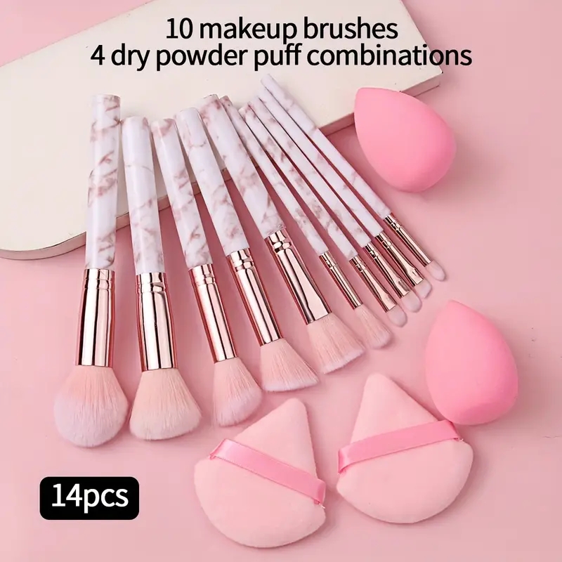 10 Uds. Brochas de maquillaje de mármol, base Kabuki sintética Premium, mezcla de polvos faciales, colorete, correctores, brochas para sombras de ojos: Otros