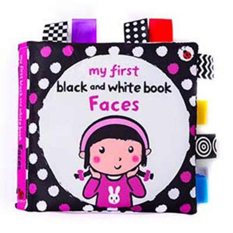15cm Baby Early Education Cloth Book Visually Stimulated Ringing Paper Does Not Rot, Bite Baby Black and White Label Toy Book: Facial