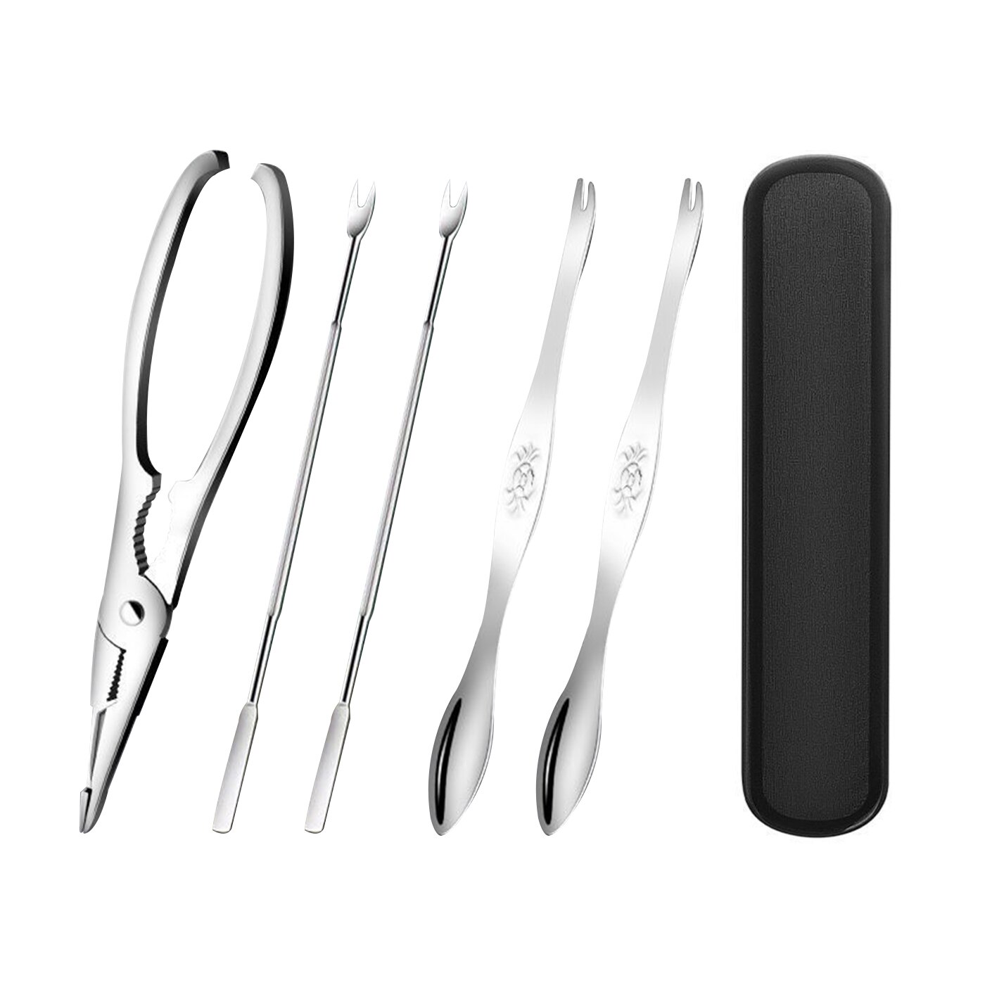 Seafood Tool Set Stainless Steel Crab Tool Durable Practical Lobster Crab Claw Cracker Leg Fork Picks Spoons Kitchen Accessories: 5pcs