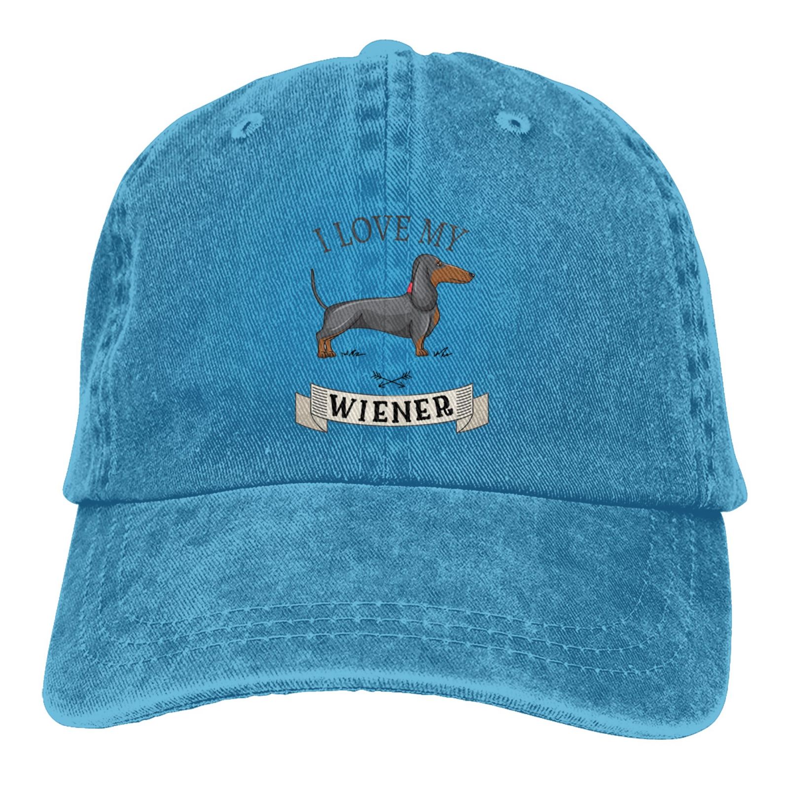 Dachshund Weiner Dog Hat Funny Black Baseball Cap Men Women Adjustable Trucker Washed Denim Caps for Outdoor: SKY BLUE