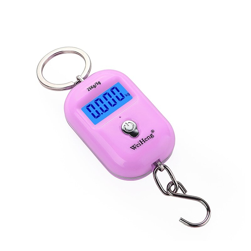 Mini Digital Scale Portable Luggage Scale with LCD Display 25Kg/55Lb Electronic Scale Pocket KeyChain Weight Hook Kitchen Weight: pink