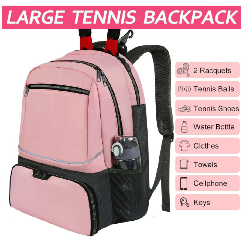 Professioneller Tennis-Rucksack, großes Fassungsvermögen, Sportschläger-Pack für 1–2 Tennisschläger, Outdoor-Badmintontasche mit Schuhfach