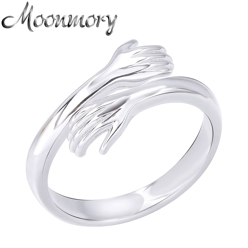 Moonmory Authentieke 925 Sterling Zilver Herfst Knuffel Cross Open Verstelbare Ring Verstelbare Mooie Hand Ringen Voor Vrouwen Sieraden