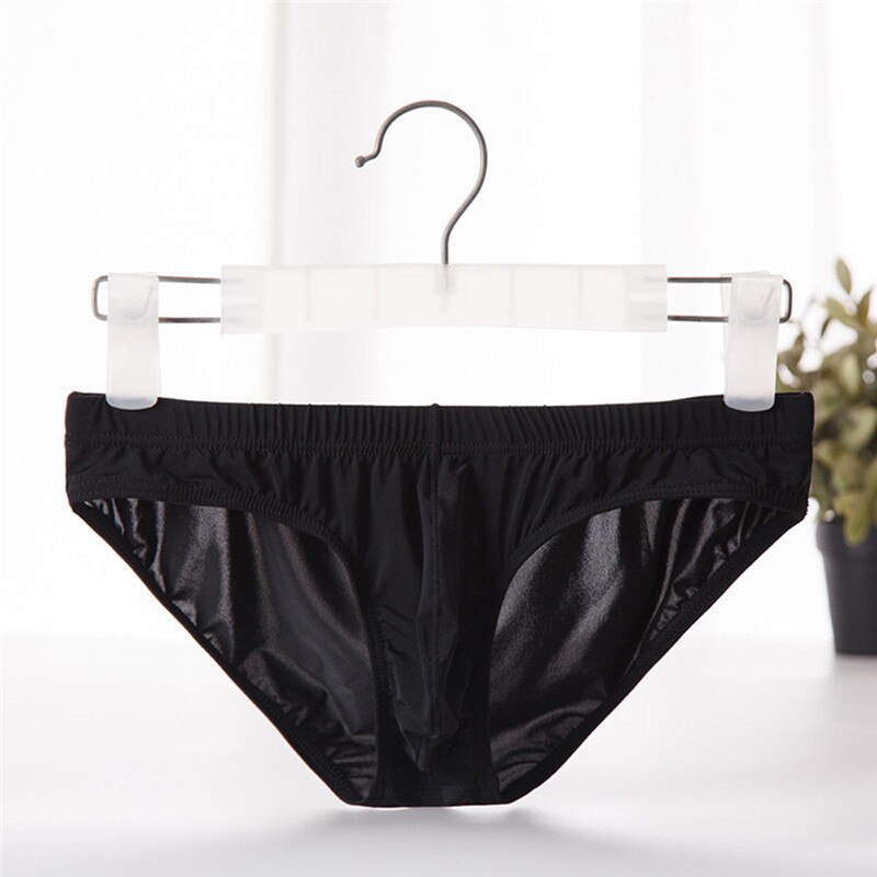 KLV Breathable Ice Silk Men Briefs Ultra-thin Transparent Seamless Underpants Low Waist Sexy Men Panties Elastic Underwear: Black / XL