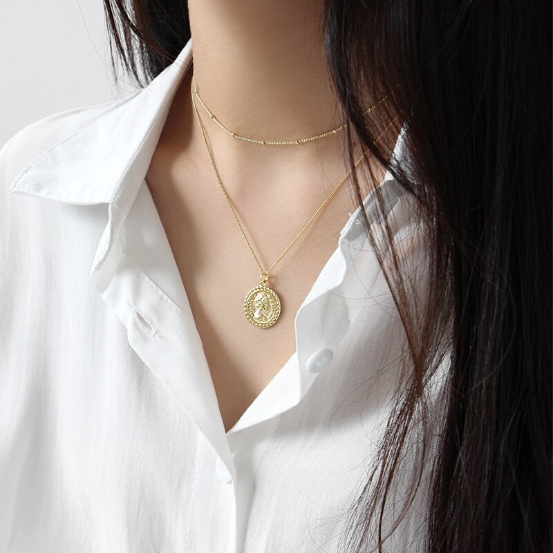 Stile coreano S925 sterlina d'argento Elizabeth Ritratto Del Pendente Della Moneta Breve Clavicola Collana di Fascino in Argento delle Donne