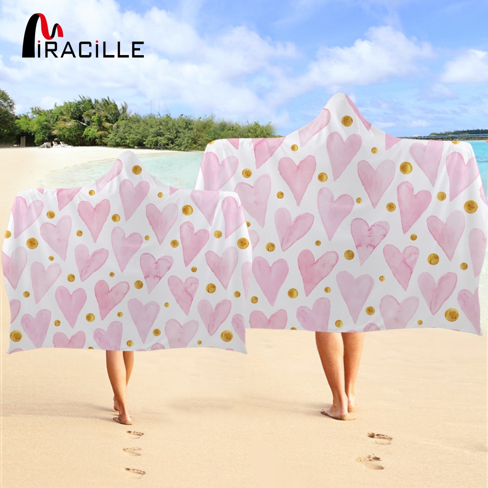 Miracille pink hjerte slidstærkt hætteklædte bøhmen geometrisk badeværelseshåndklæde med hætte spot rejse strandhåndklæde til piger børn