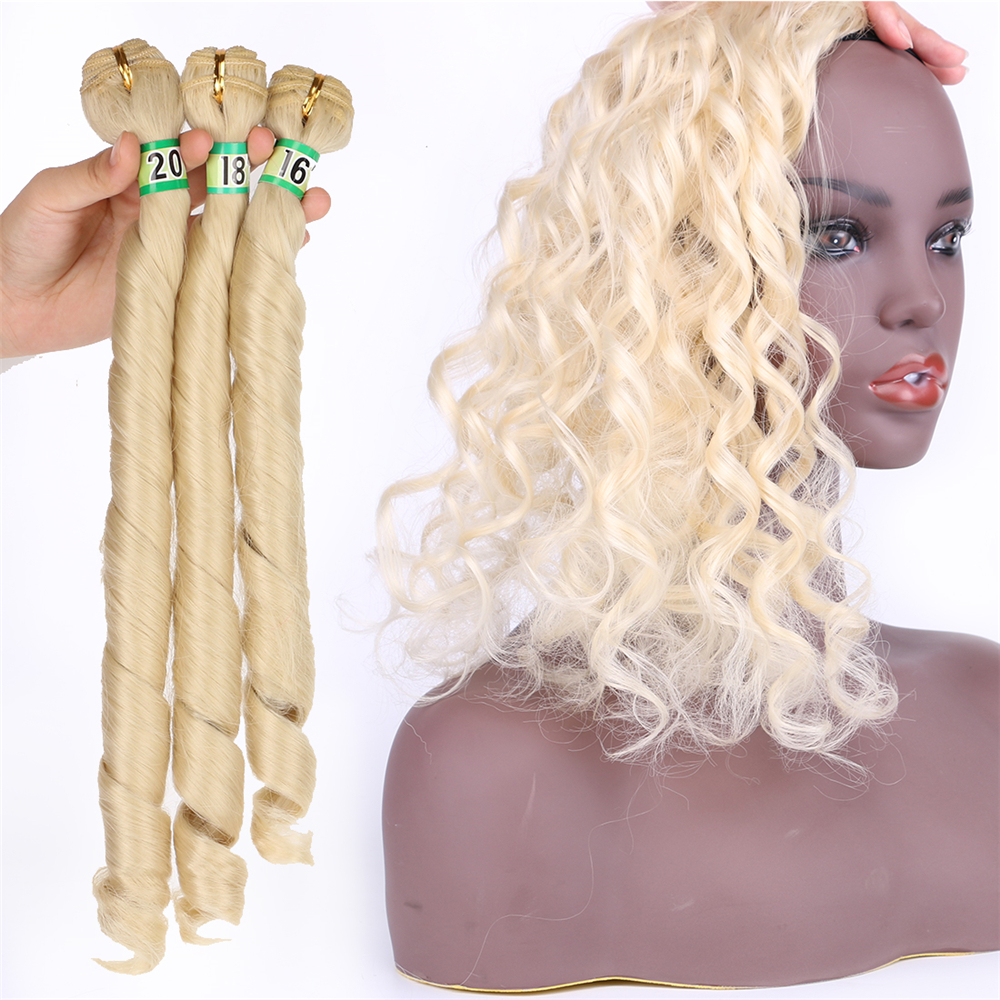 16 18 20 pouces 3 paquets un ensemble de paquets de couleur pure 210 gramme de cheveux bouclés de printemps extension de cheveux synthétiques à haute température
