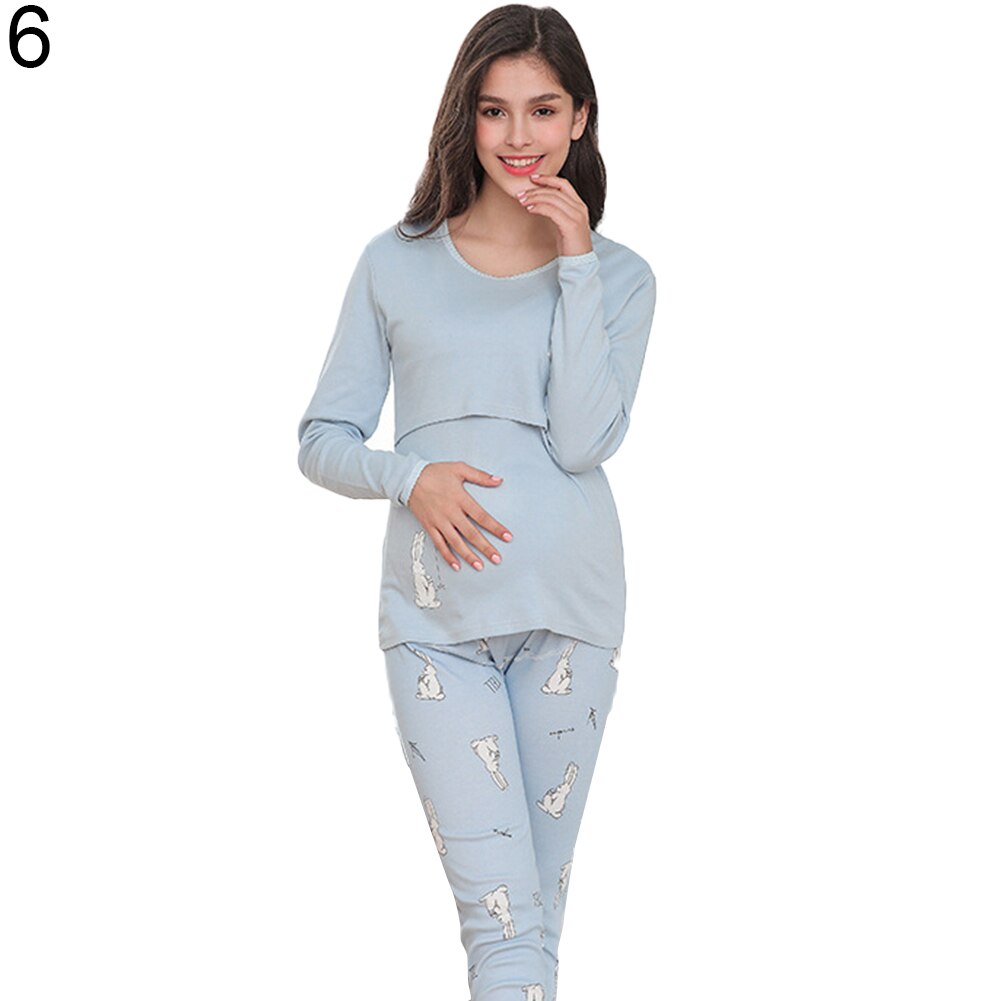 Conjunto de pijama de Enfermería de maternidad de animales de dibujos animados pantalones de lactancia materna de manga larga fácil de amamantar para niños: XL 6