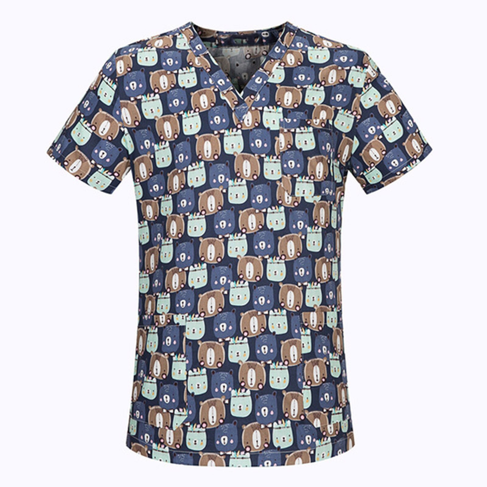 scrub tops for women scrub uniform in 100% print cotton animal series workwear summer Short Sleeve Working Uniform A20