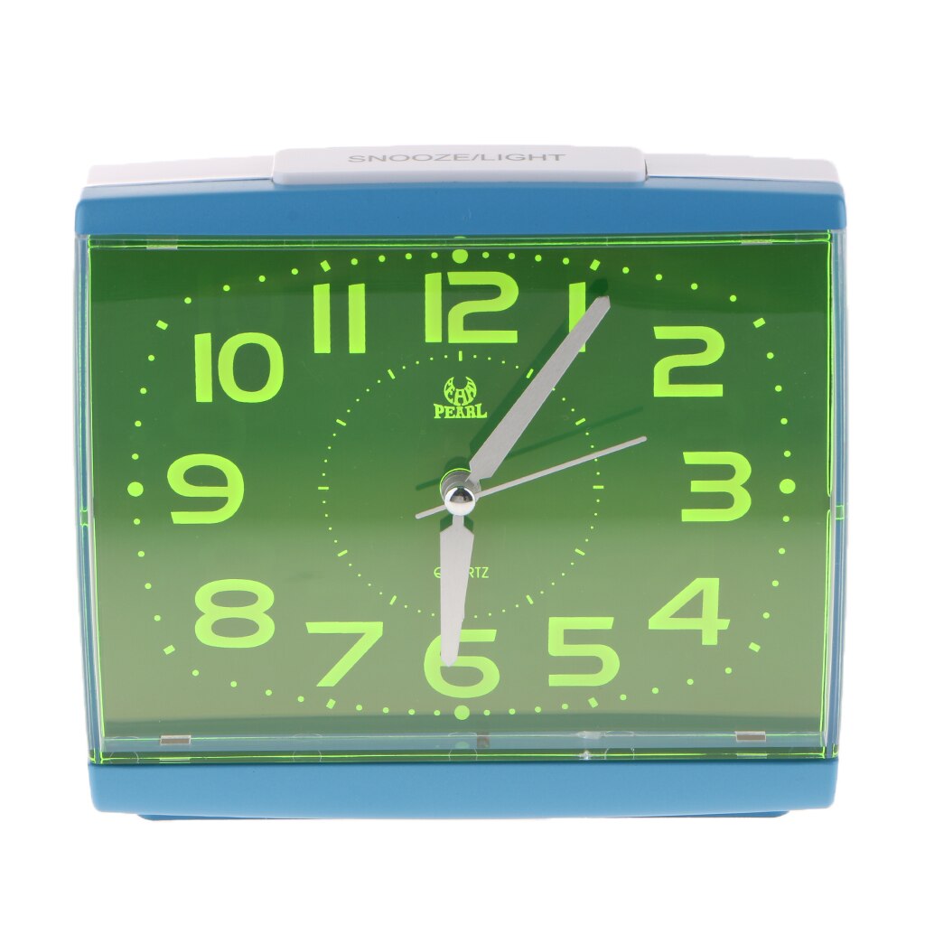 Stille, analoge wekker met nachtlampje, niet-tikkende quartz-functie, werkt op batterijen en heeft een snooze-functie.: Groenblauw