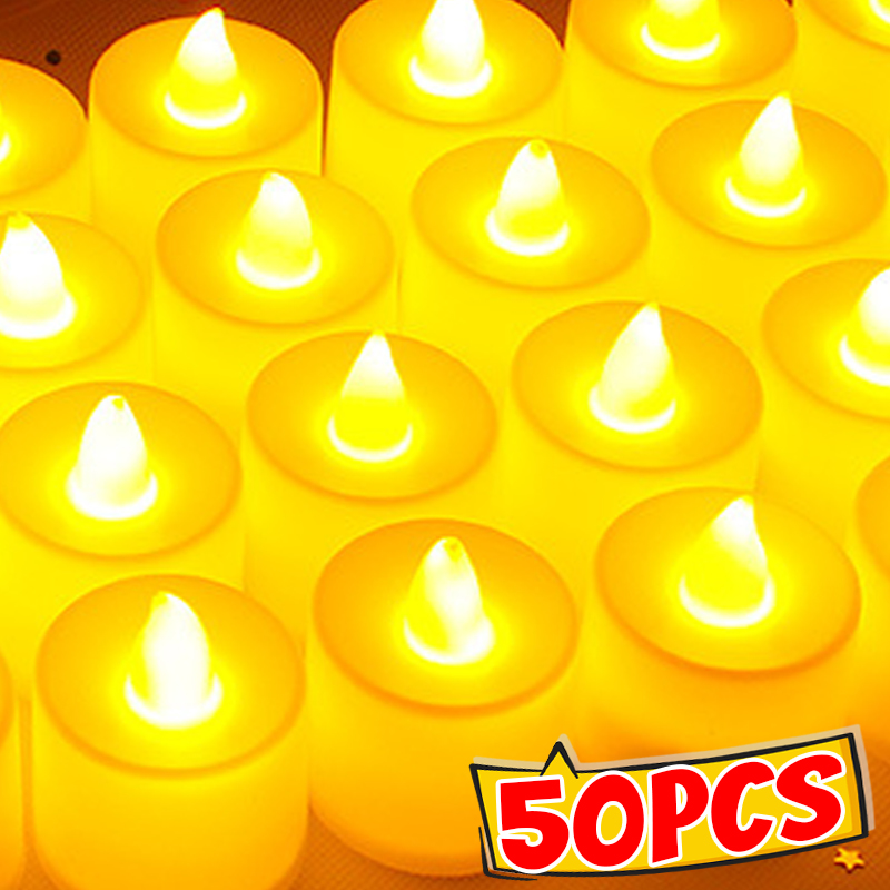 50/1 STKS Vlamloze Kaarsverlichting Batterij Aangedreven Warm Licht Theelichtje Lamp voor Bruiloft Verjaardag Decoratie Kaarsen Verlichting