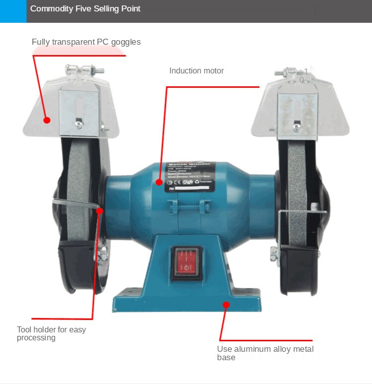 220V 200W 6-Inchmulti-Functional Bench Grinder Rotary Grinder Polishing Machine Household Electric Knife Sharpener