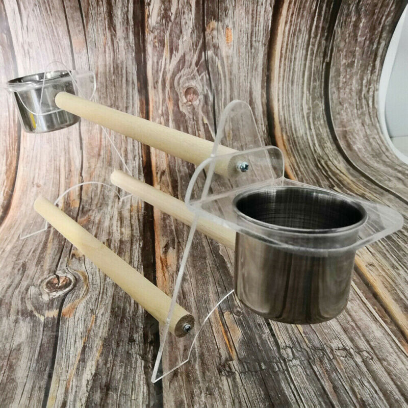 1x Birdcage Stands Parrot Bird Perch Table Top Stand Metal Wood 2 Cups Play Breeds(No Tray) 35x13x14cm